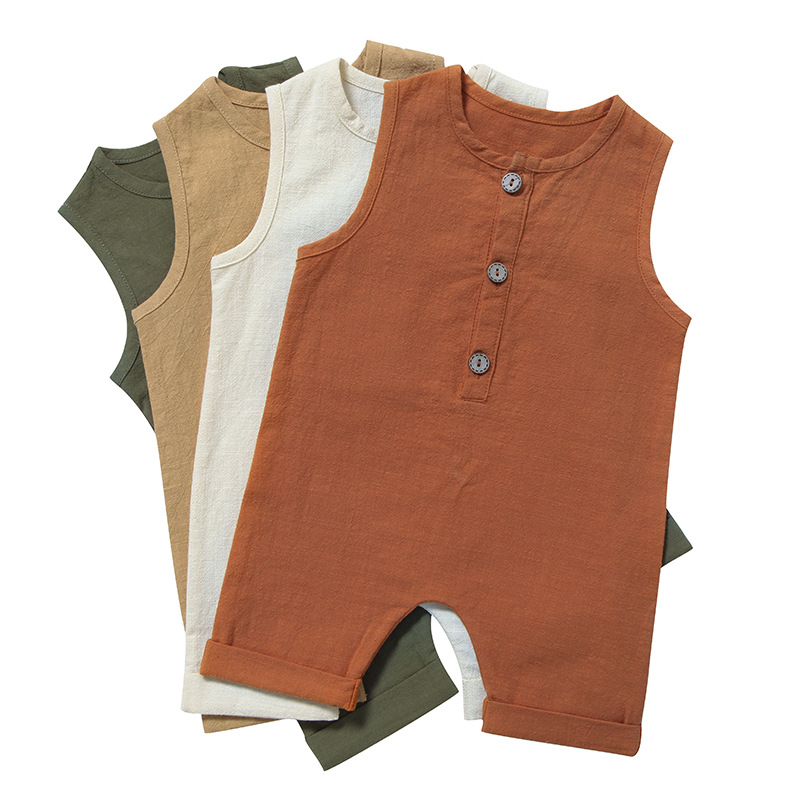 Baby Summer Linen Sleeveless Jumpsuit - Romper Bayi Laki-laki Perempuan Musim Panas,