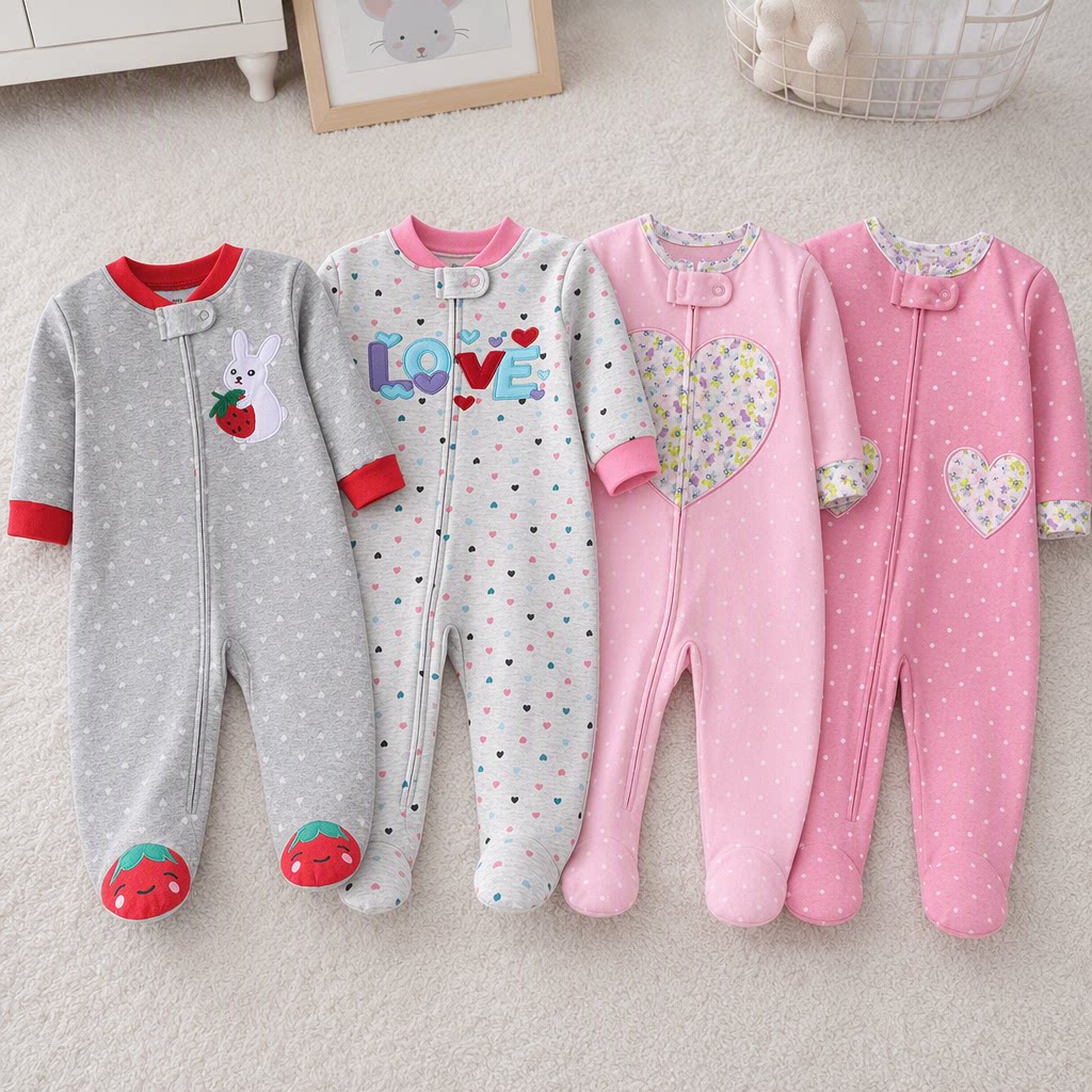 Cotton Baby Onesies Zipper - Romper Bayi Perempuan Baru Lahir Berbahan