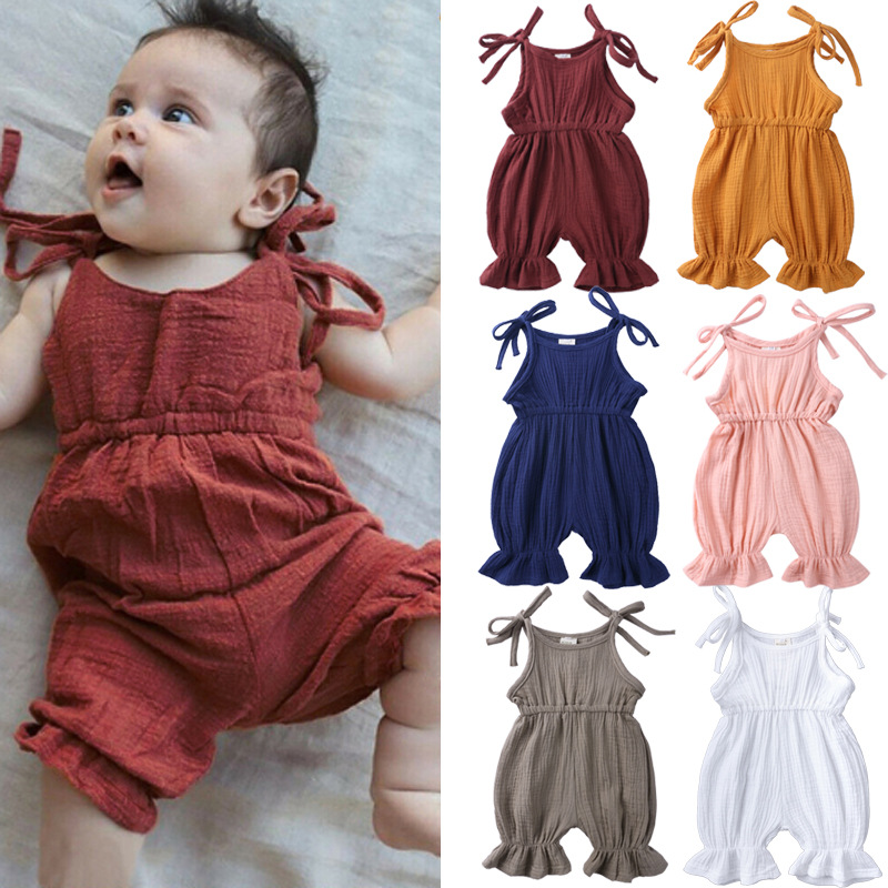 Pakaian Musim Panas Bayi Perem - Baby Summer Linen Sleeveless Jumpsuit ulasan dan harga
